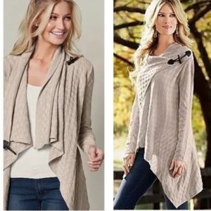 Venus Basket Weave Wrap Sweater in Tan - Size XL